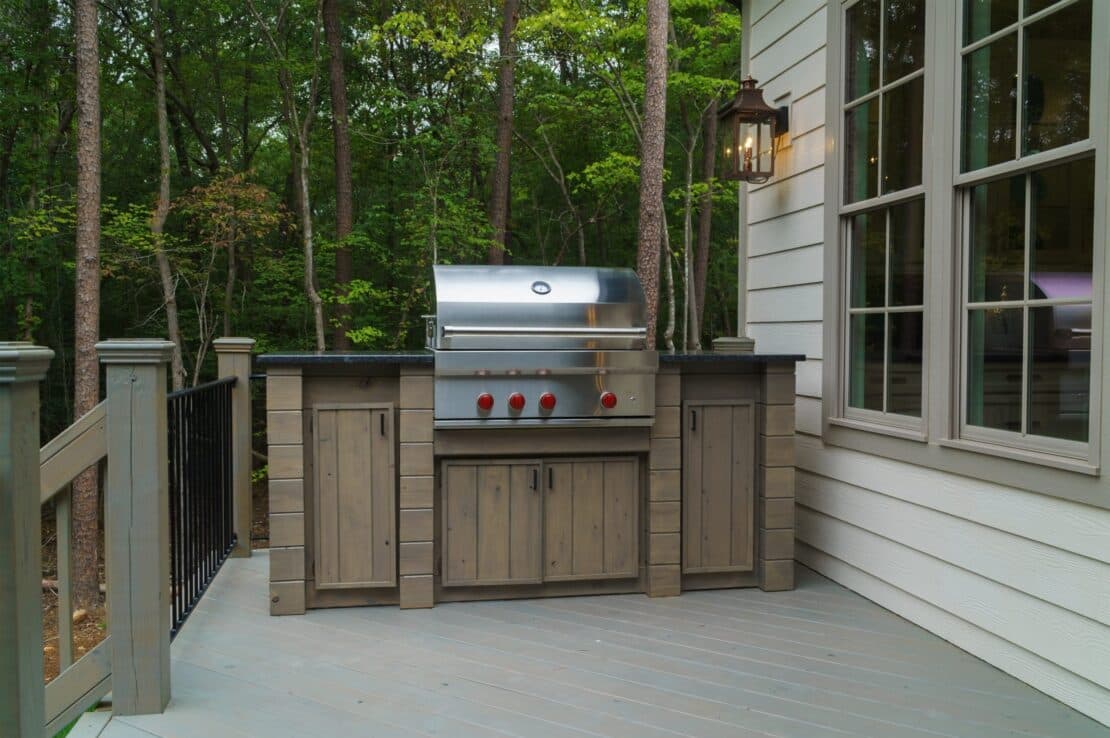 Natural gas grill built into an outdoor kitchen